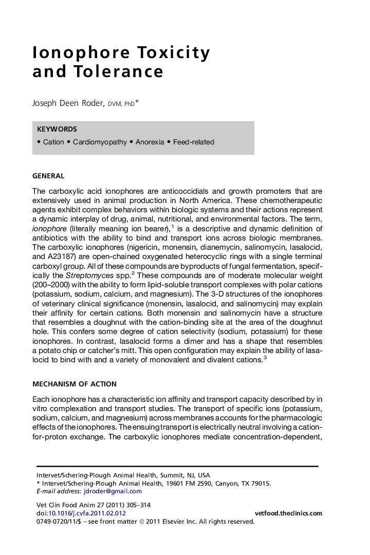 Ionophore Toxicity and Tolerance