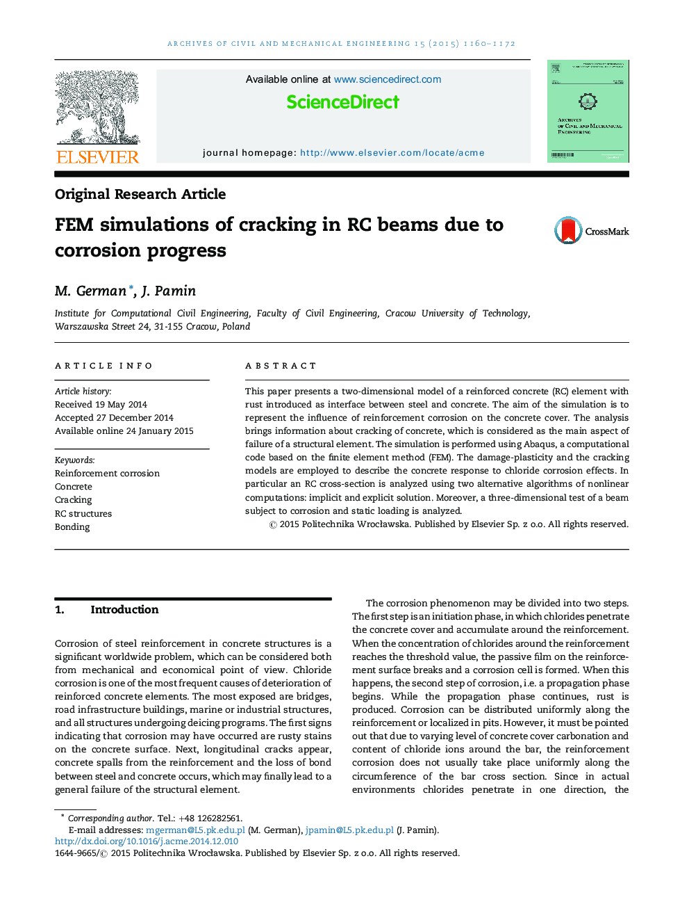 FEM simulations of cracking in RC beams due to corrosion progress