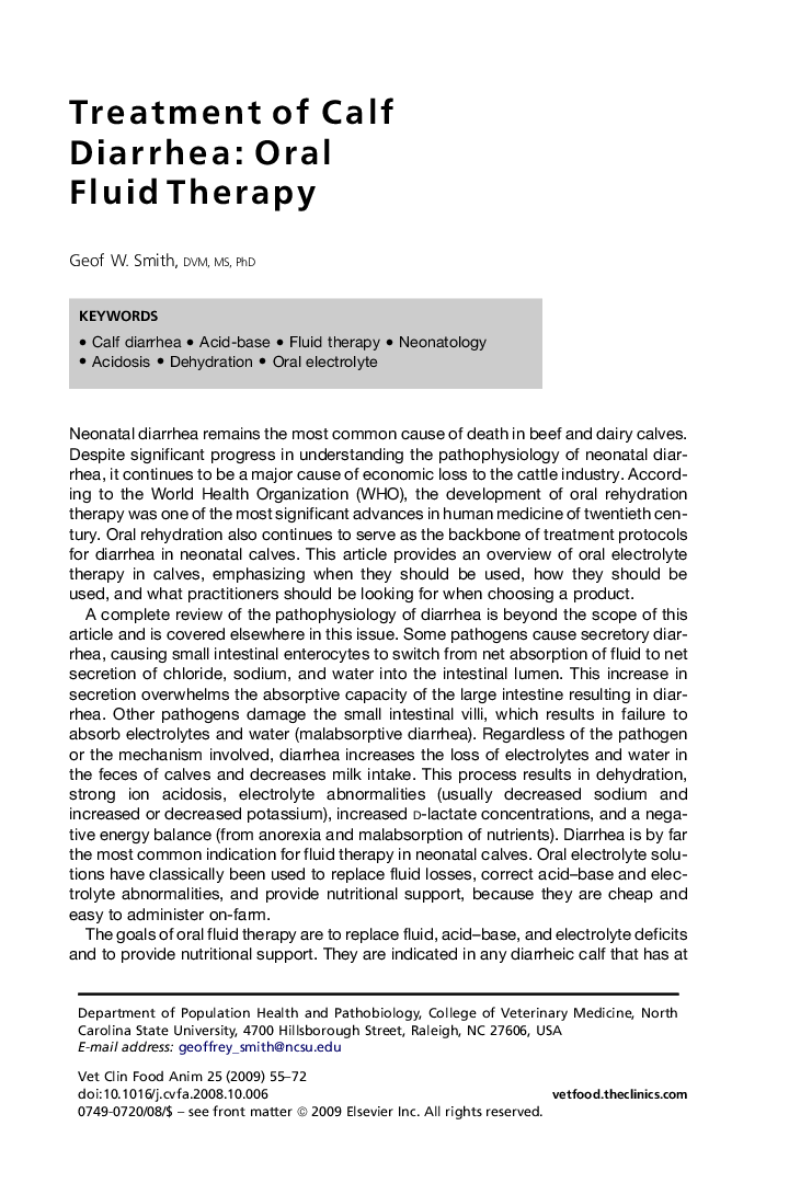 Treatment of Calf Diarrhea: Oral Fluid Therapy