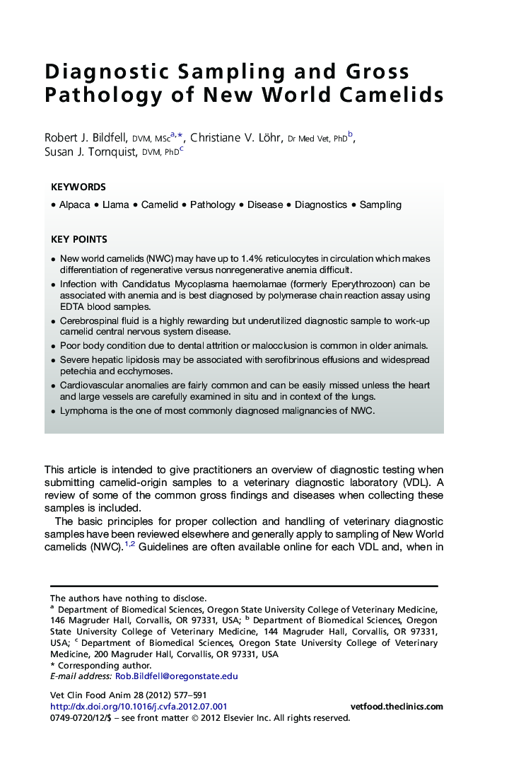 Diagnostic Sampling and Gross Pathology of New World Camelids