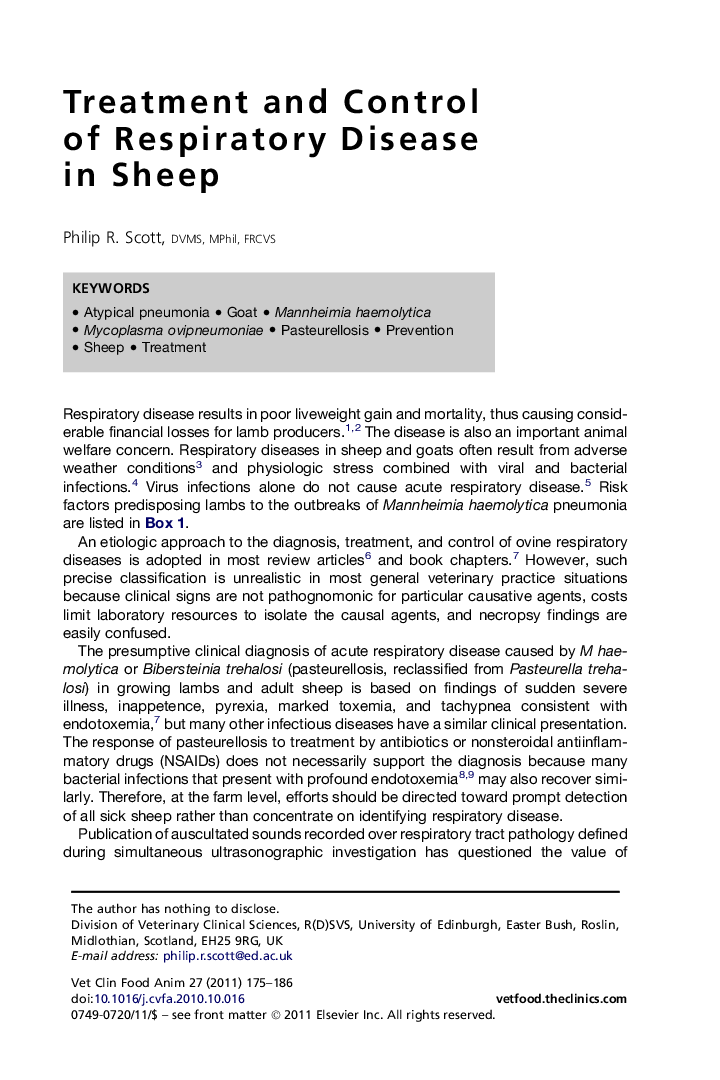 Treatment and Control of Respiratory Disease in Sheep