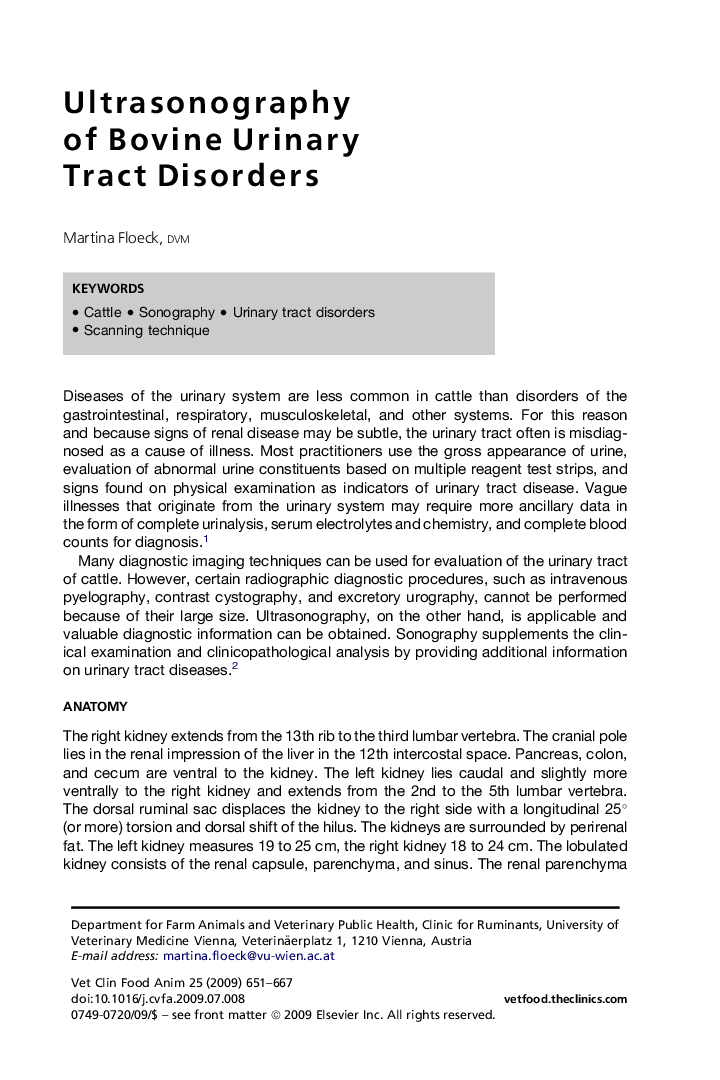 Ultrasonography of Bovine Urinary Tract Disorders