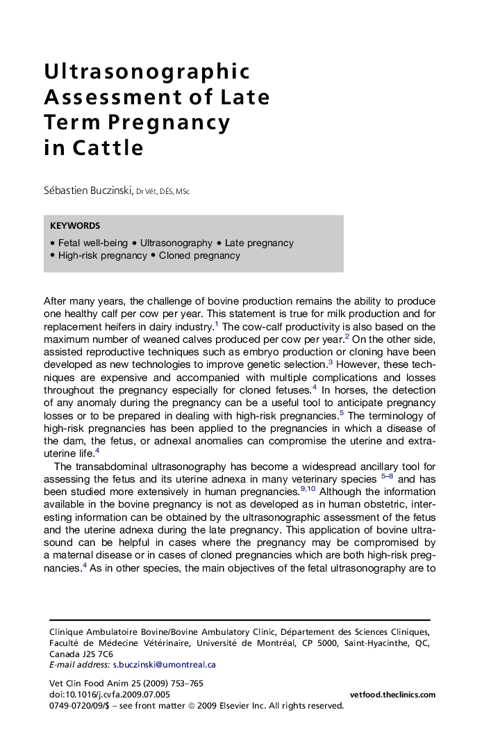 Ultrasonographic Assessment of Late Term Pregnancy in Cattle