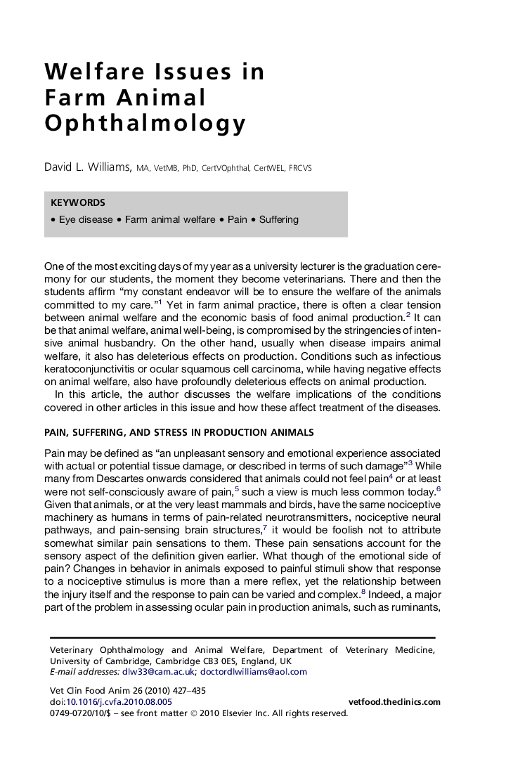 Welfare Issues in Farm Animal Ophthalmology