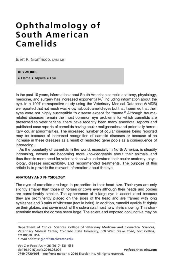 Ophthalmology of South American Camelids