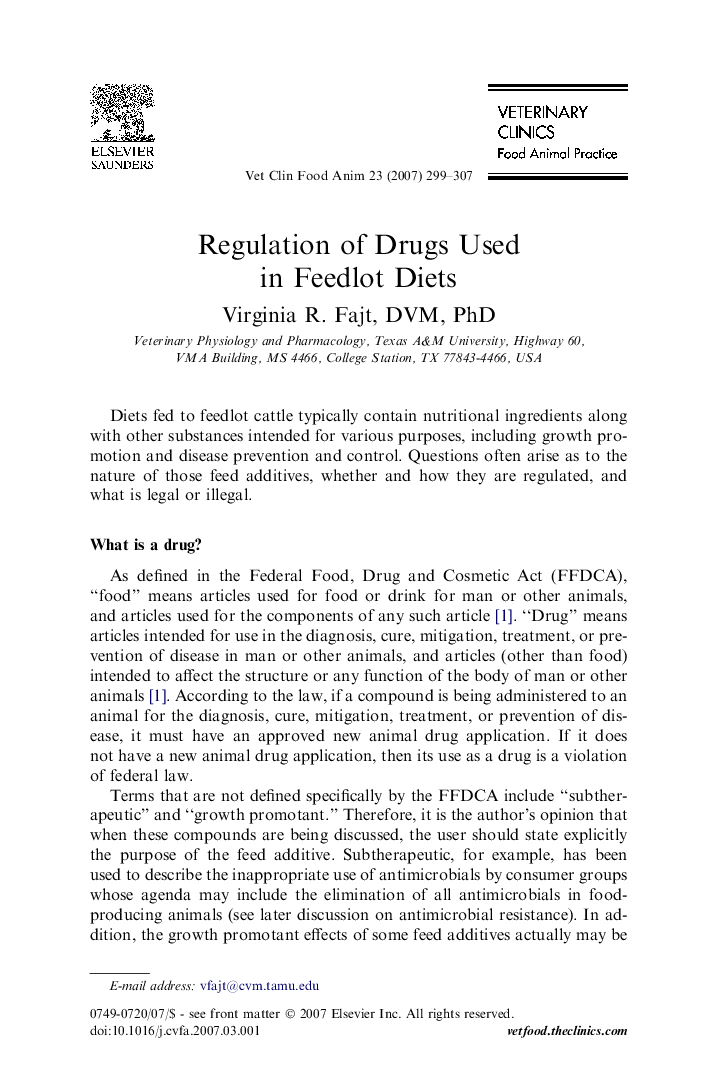 Regulation of Drugs Used in Feedlot Diets