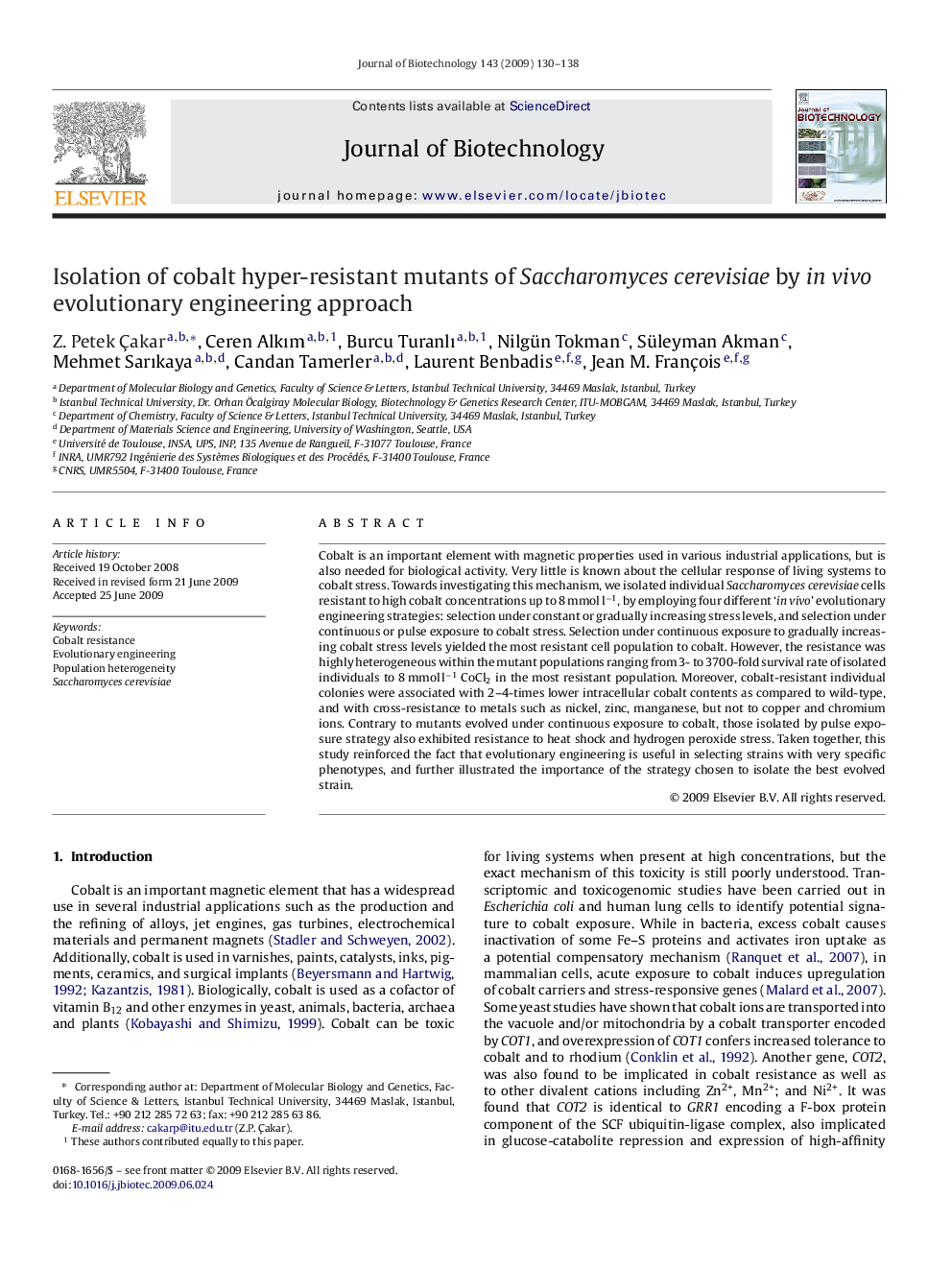 Isolation of cobalt hyper-resistant mutants of Saccharomyces cerevisiae by in vivo evolutionary engineering approach