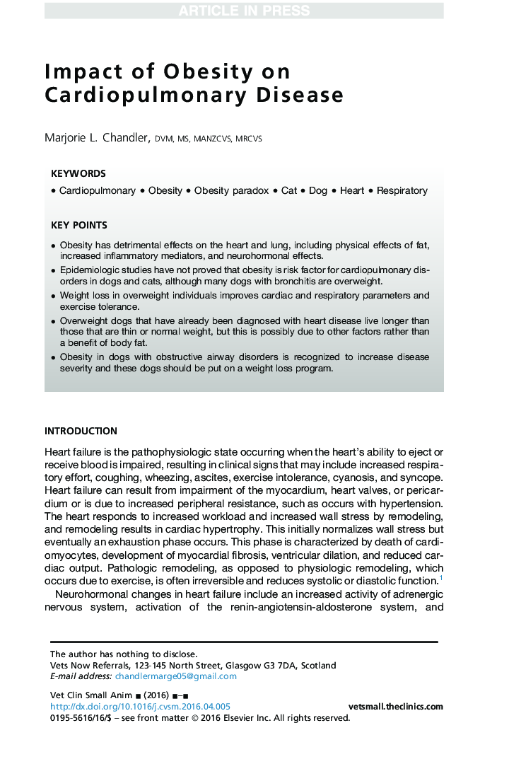 Impact of Obesity on Cardiopulmonary Disease