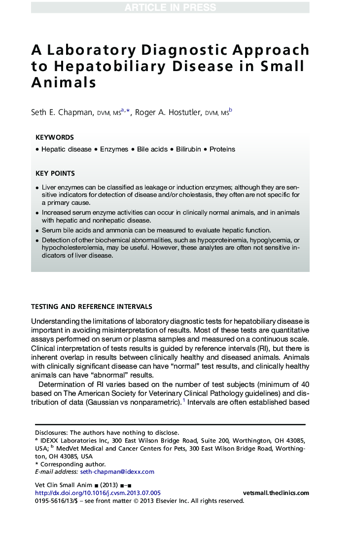 A Laboratory Diagnostic Approach to Hepatobiliary Disease in Small Animals