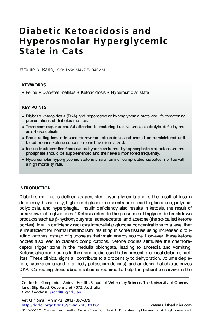 Diabetic Ketoacidosis and Hyperosmolar Hyperglycemic State in Cats