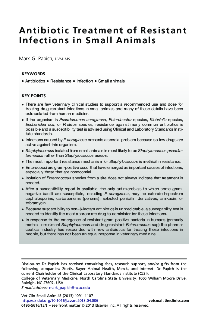 Antibiotic Treatment of Resistant Infections in Small Animals