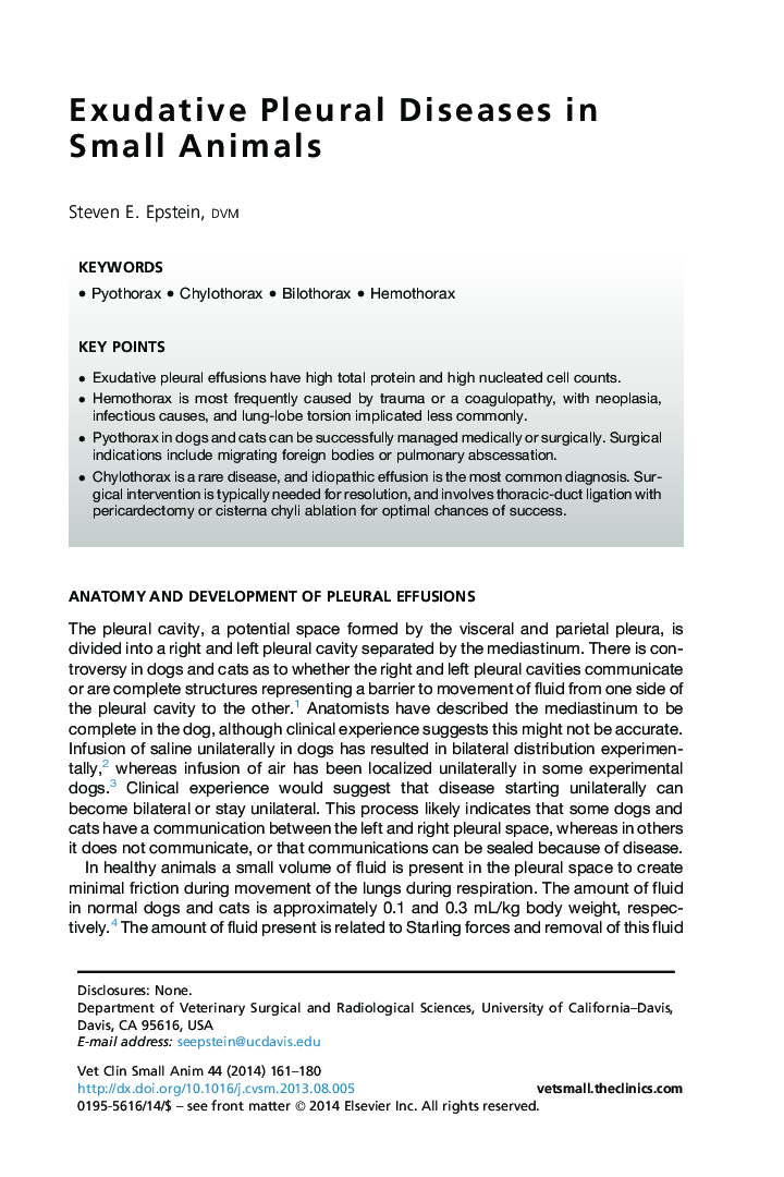 Exudative Pleural Diseases in Small Animals