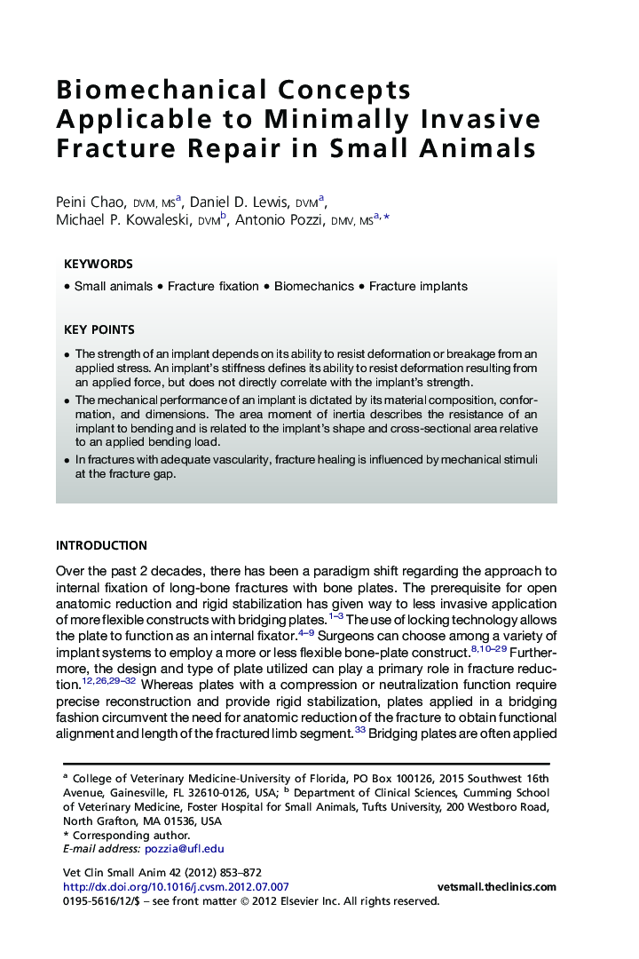 Biomechanical Concepts Applicable to Minimally Invasive Fracture Repair in Small Animals