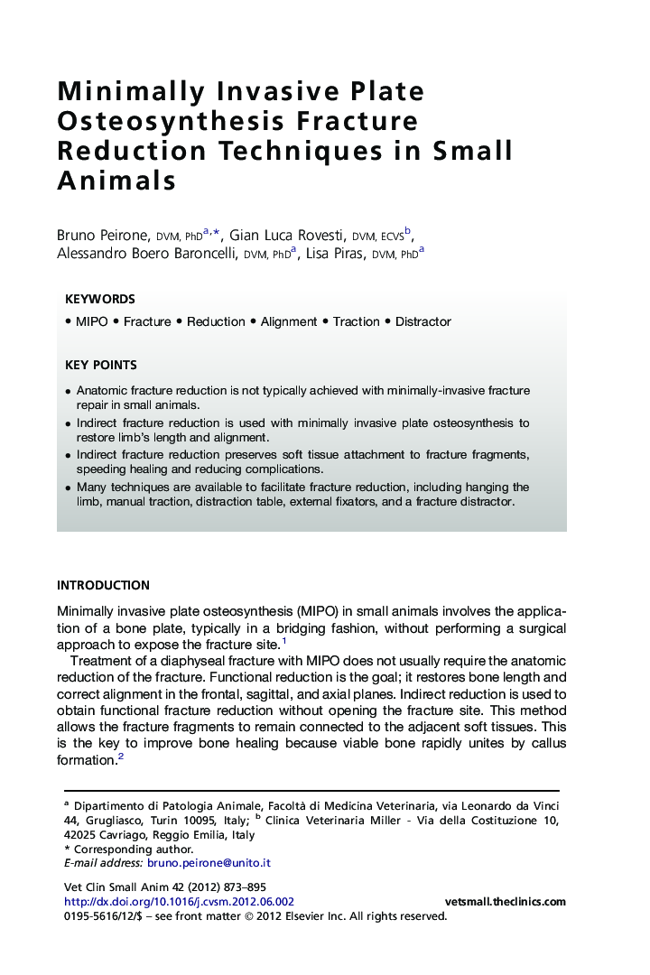 Minimally Invasive Plate Osteosynthesis Fracture Reduction Techniques in Small Animals