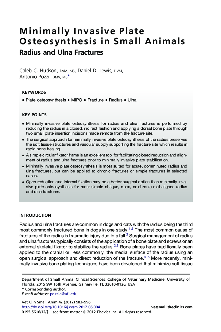 Minimally Invasive Plate Osteosynthesis in Small Animals