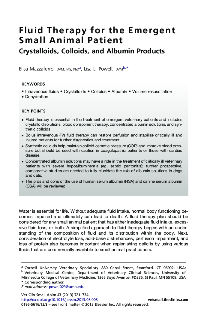 Fluid Therapy for the Emergent Small Animal Patient