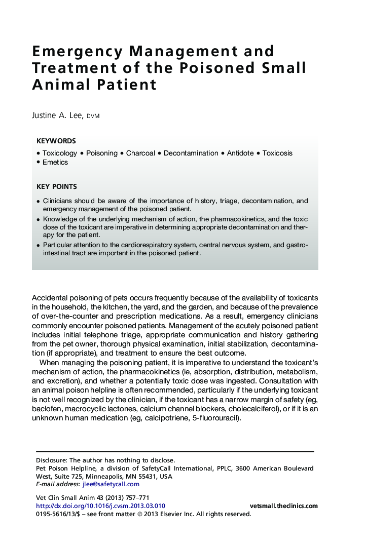 Emergency Management and Treatment of the Poisoned Small Animal Patient