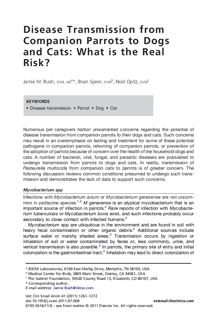 Disease Transmission from Companion Parrots to Dogs and Cats: What is the Real Risk?