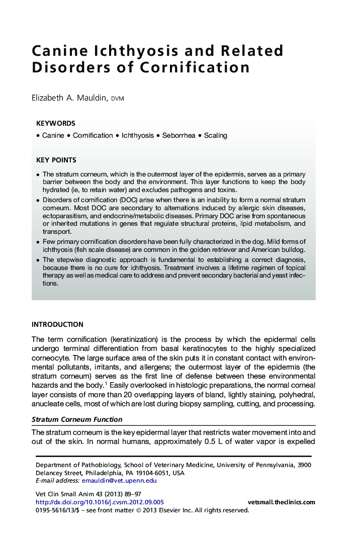 Canine Ichthyosis and Related Disorders of Cornification