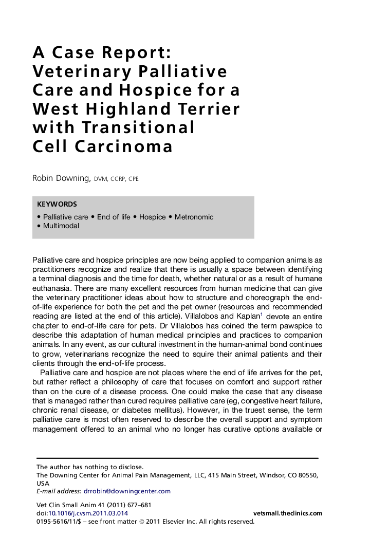 A Case Report: Veterinary Palliative Care and Hospice forÂ a West Highland Terrier with Transitional CellÂ Carcinoma