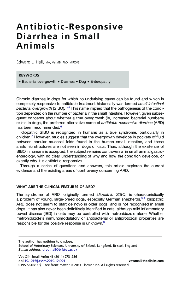 Antibiotic-Responsive Diarrhea in Small Animals