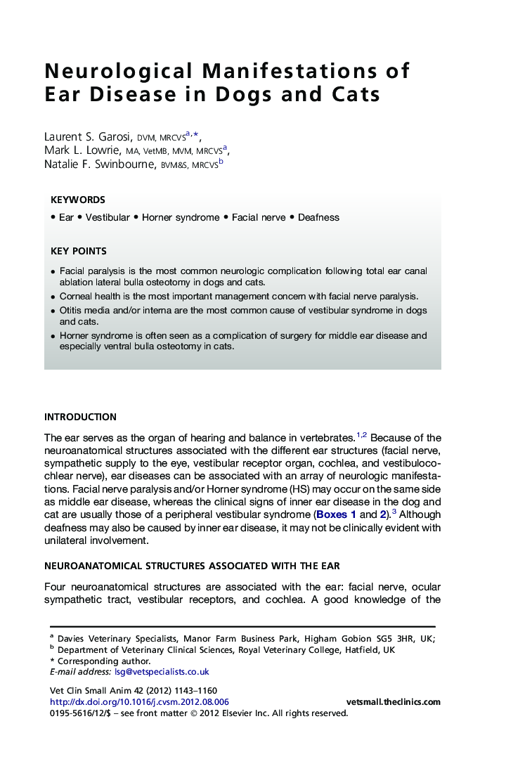 Neurological Manifestations of Ear Disease in Dogs and Cats