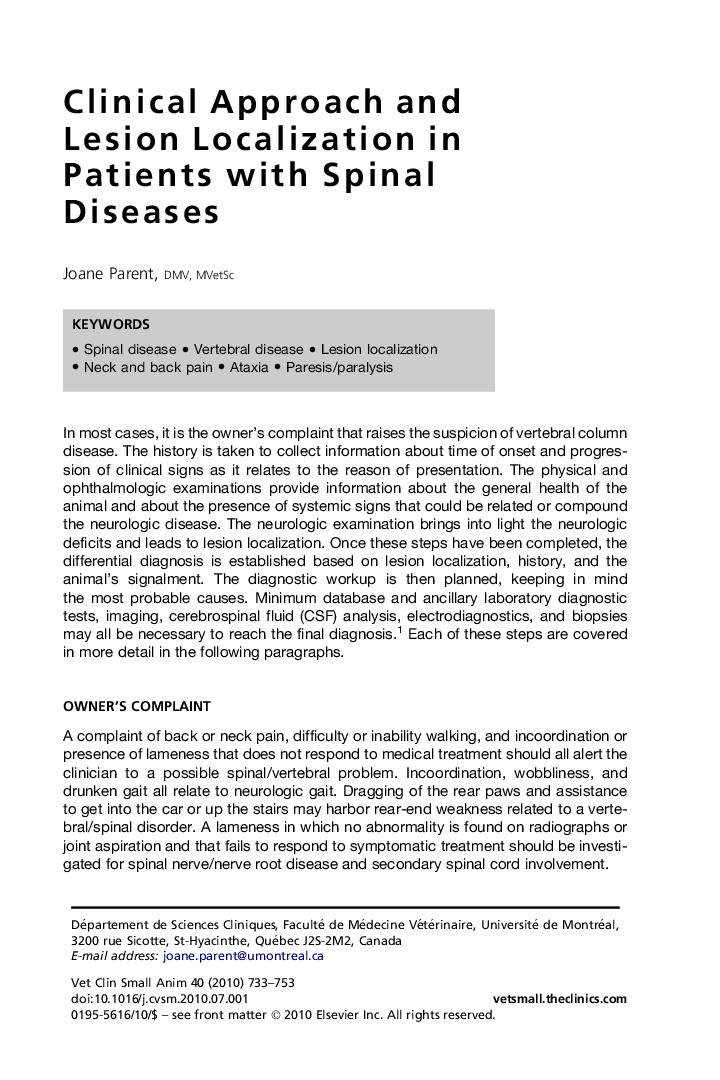 Clinical Approach and Lesion Localization in Patients with Spinal Diseases