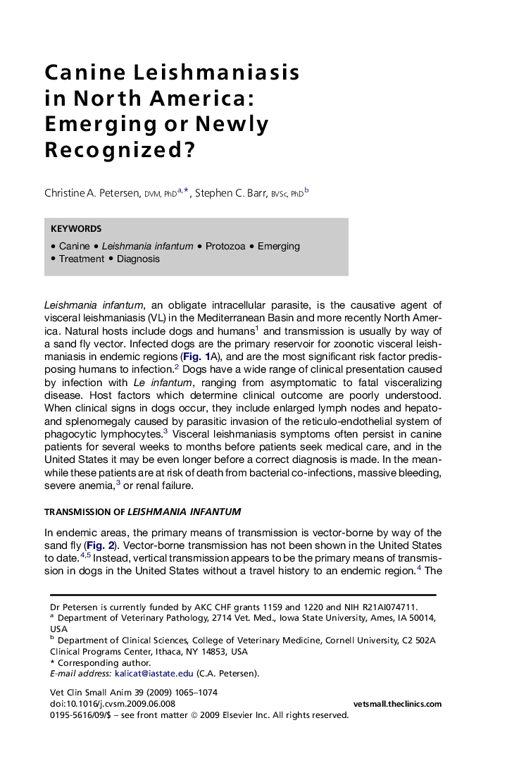 عکس صفحه اول مقاله: Canine Leishmaniasis in North America: Emerging or Newly Recognized? Canine Leishmaniasis in North America: Emerging or Newly Recognized?