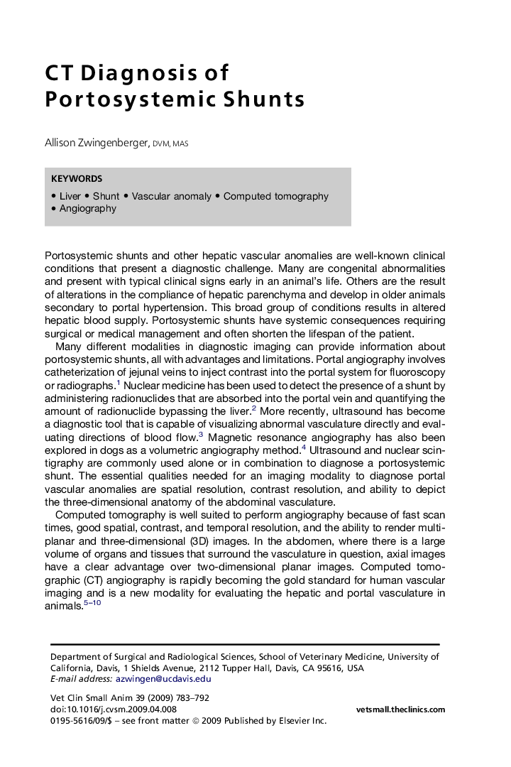 CT Diagnosis of Portosystemic Shunts