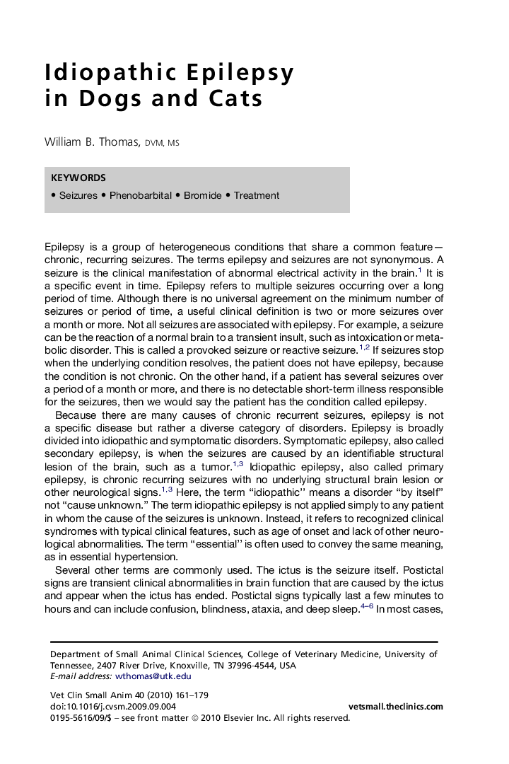 Idiopathic Epilepsy in Dogs and Cats