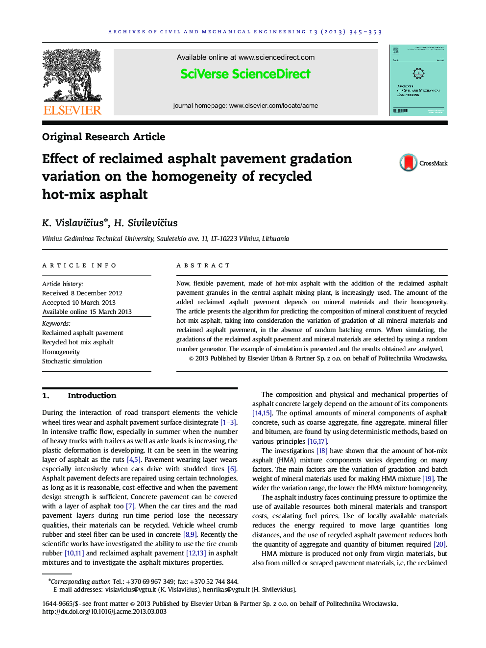 Effect of reclaimed asphalt pavement gradation variation on the homogeneity of recycled hot-mix asphalt