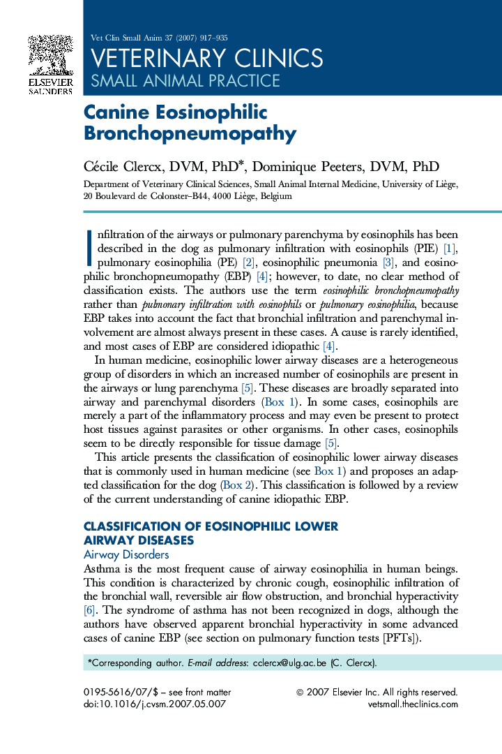Canine Eosinophilic Bronchopneumopathy