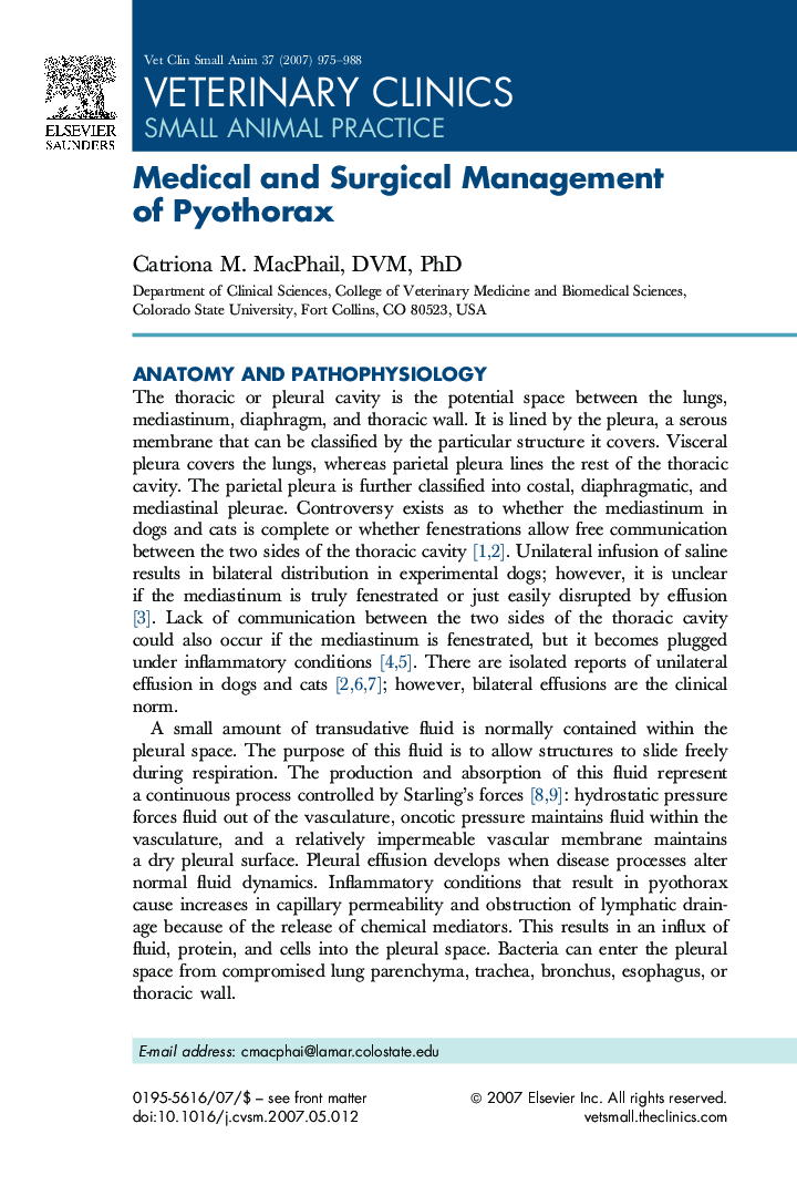 Medical and Surgical Management of Pyothorax