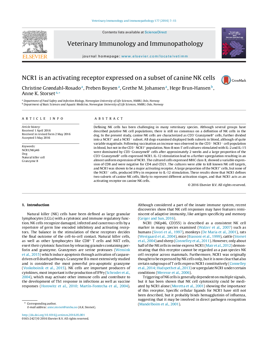 NCR1 is an activating receptor expressed on a subset of canine NK cells