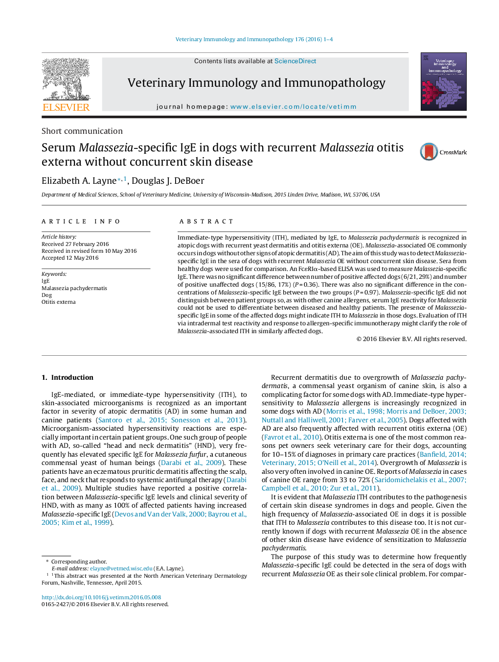 Serum Malassezia-specific IgE in dogs with recurrent Malassezia otitis externa without concurrent skin disease