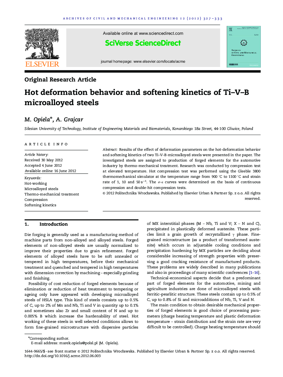 Hot deformation behavior and softening kinetics of Ti–V–B microalloyed steels