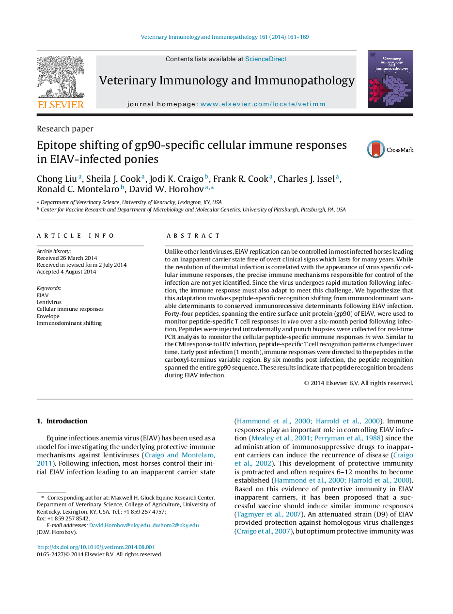 Epitope shifting of gp90-specific cellular immune responses in EIAV-infected ponies