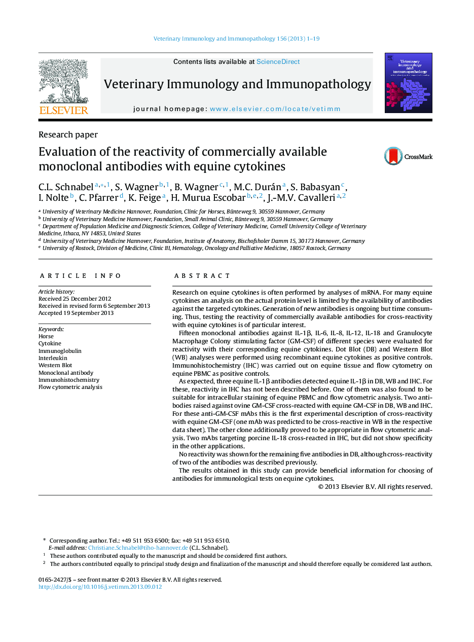 Evaluation of the reactivity of commercially available monoclonal antibodies with equine cytokines