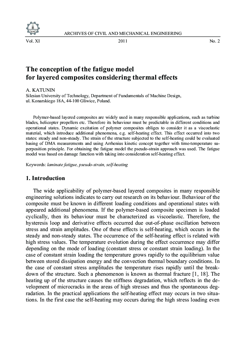 The conception of the fatigue model for layered composites considering thermal effects