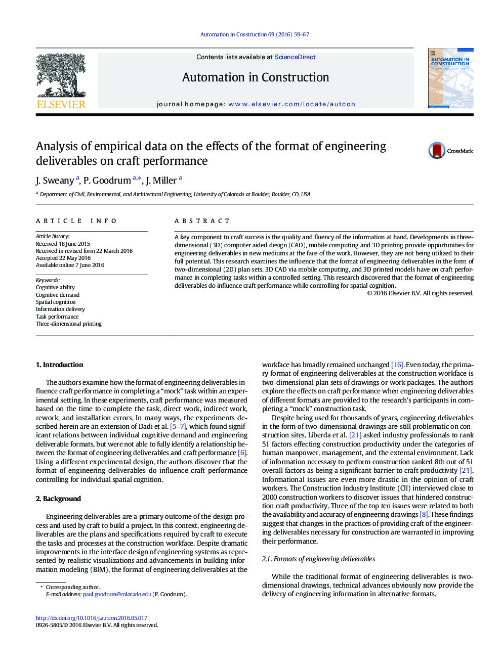 Analysis of empirical data on the effects of the format of engineering deliverables on craft performance