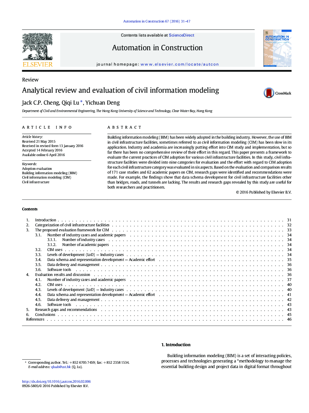 Analytical review and evaluation of civil information modeling