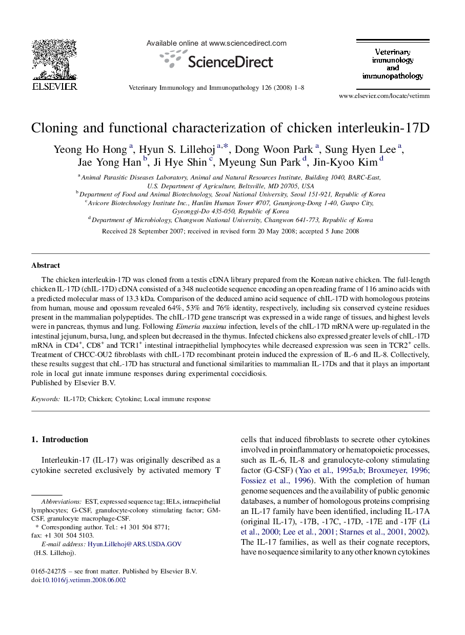 Cloning and functional characterization of chicken interleukin-17D