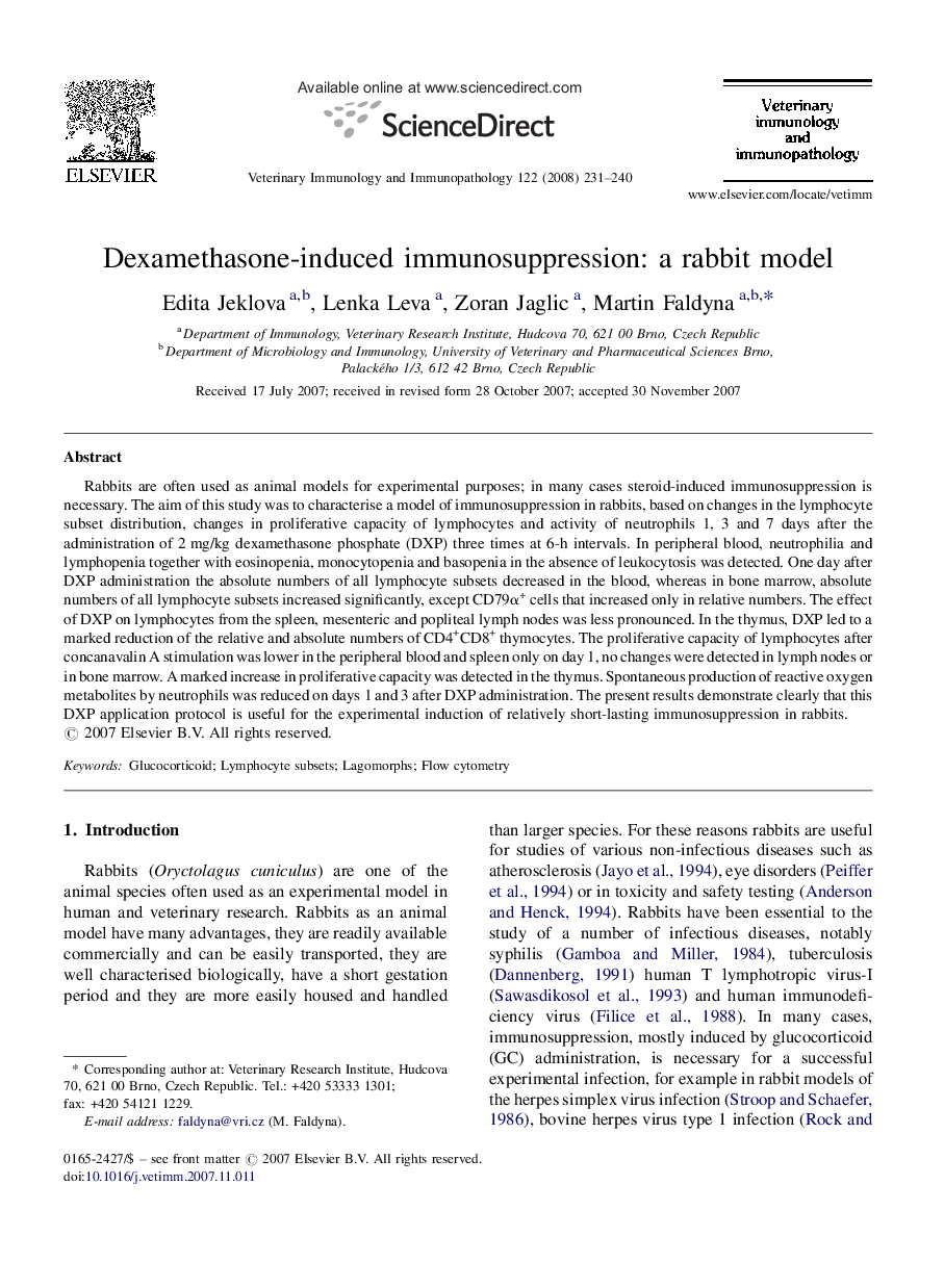 Dexamethasone-induced immunosuppression: a rabbit model