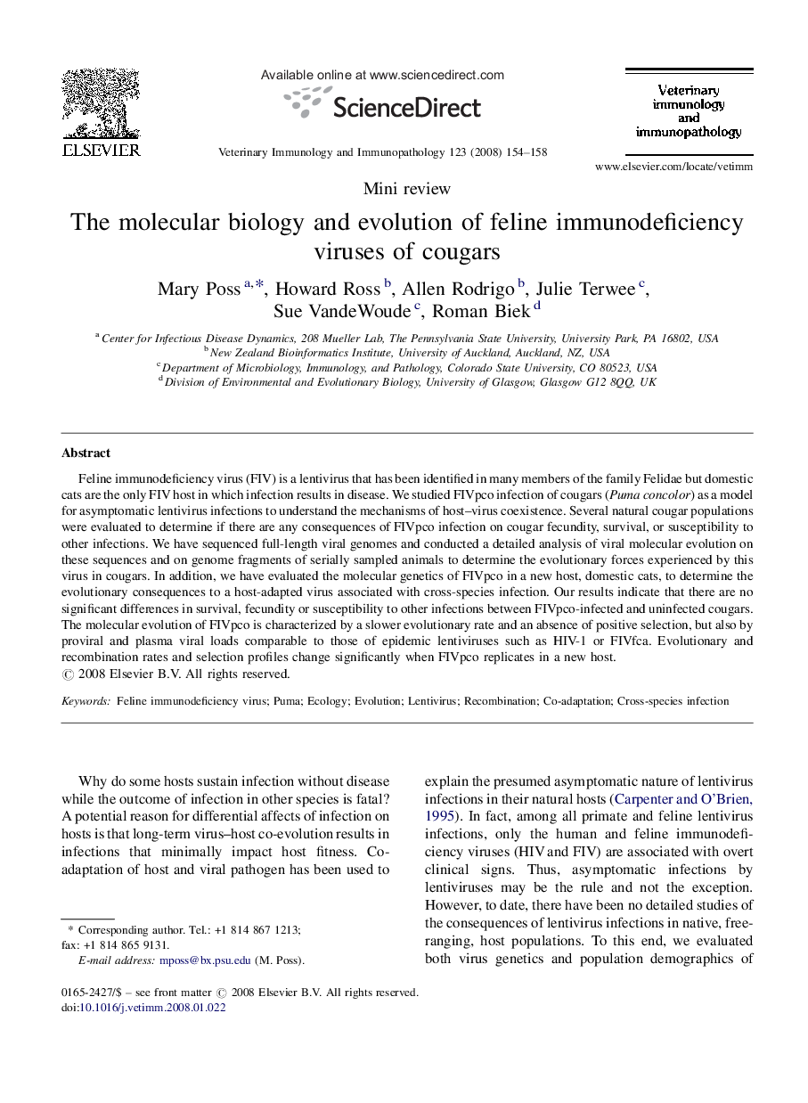 The molecular biology and evolution of feline immunodeficiency viruses of cougars