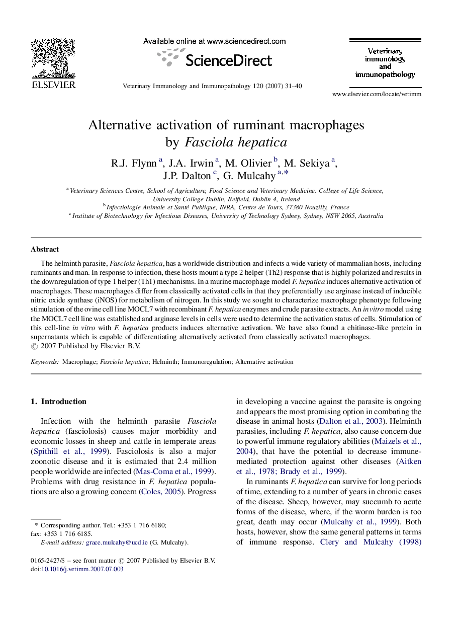 Alternative activation of ruminant macrophages by Fasciola hepatica