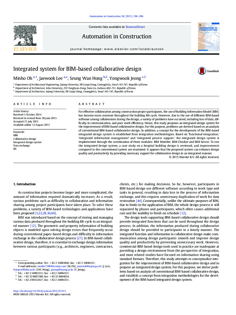 Integrated system for BIM-based collaborative design