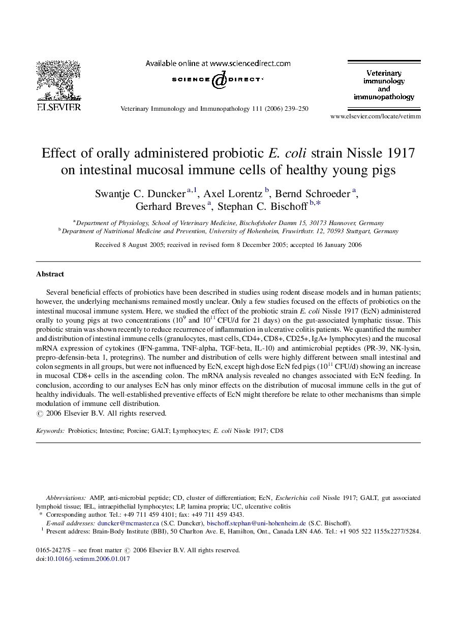 Effect of orally administered probiotic E. coli strain Nissle 1917 on intestinal mucosal immune cells of healthy young pigs