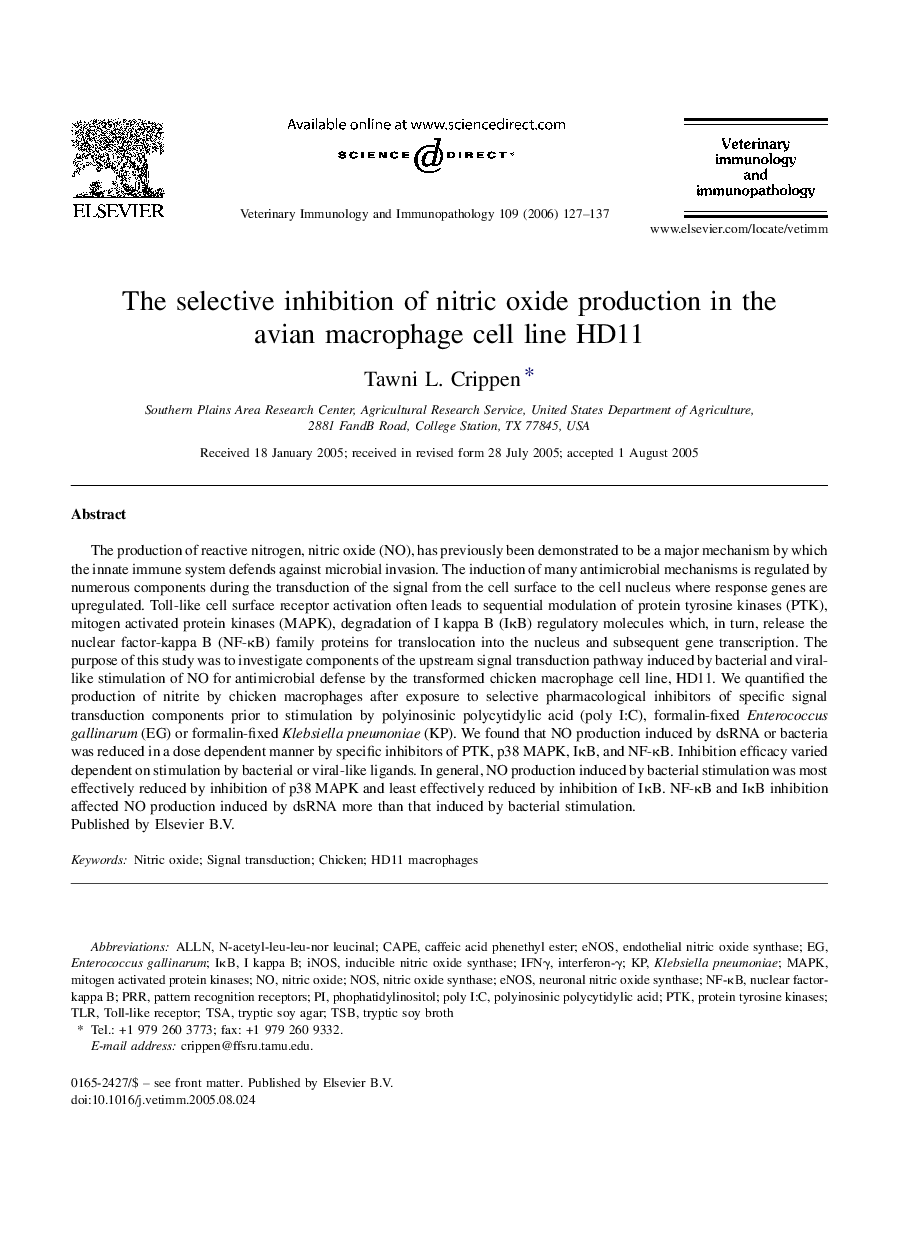 The selective inhibition of nitric oxide production in the avian macrophage cell line HD11