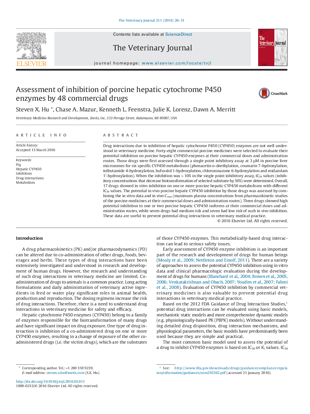 Assessment of inhibition of porcine hepatic cytochrome P450 enzymes by 48 commercial drugs