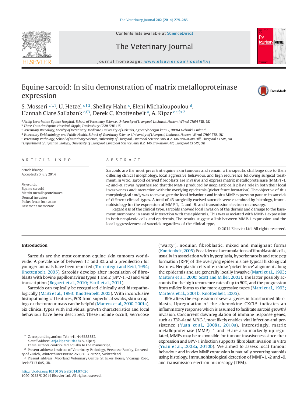 Equine sarcoid: In situ demonstration of matrix metalloproteinase expression